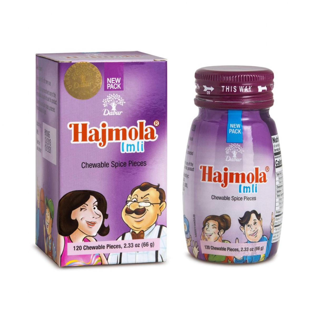 Front image of Dabur Hajmola Imli 120 Tablets pack - Ayurvedic digestive tablets for digestion aid.