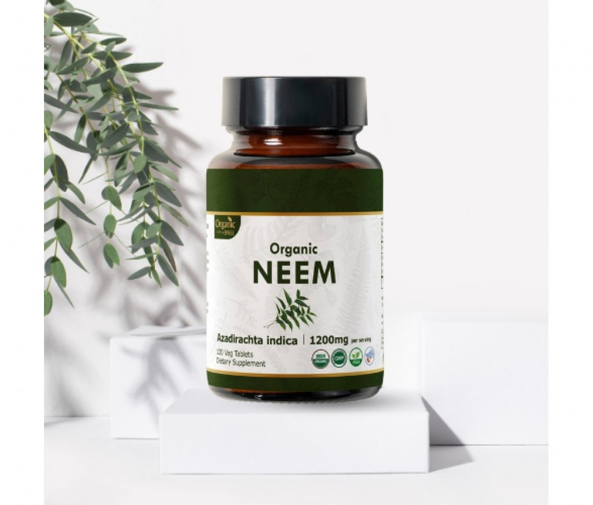 Organic Spree Neem 120 Tablets - Healthy Skin and Detox | 60 Days Supply | Organic Certified