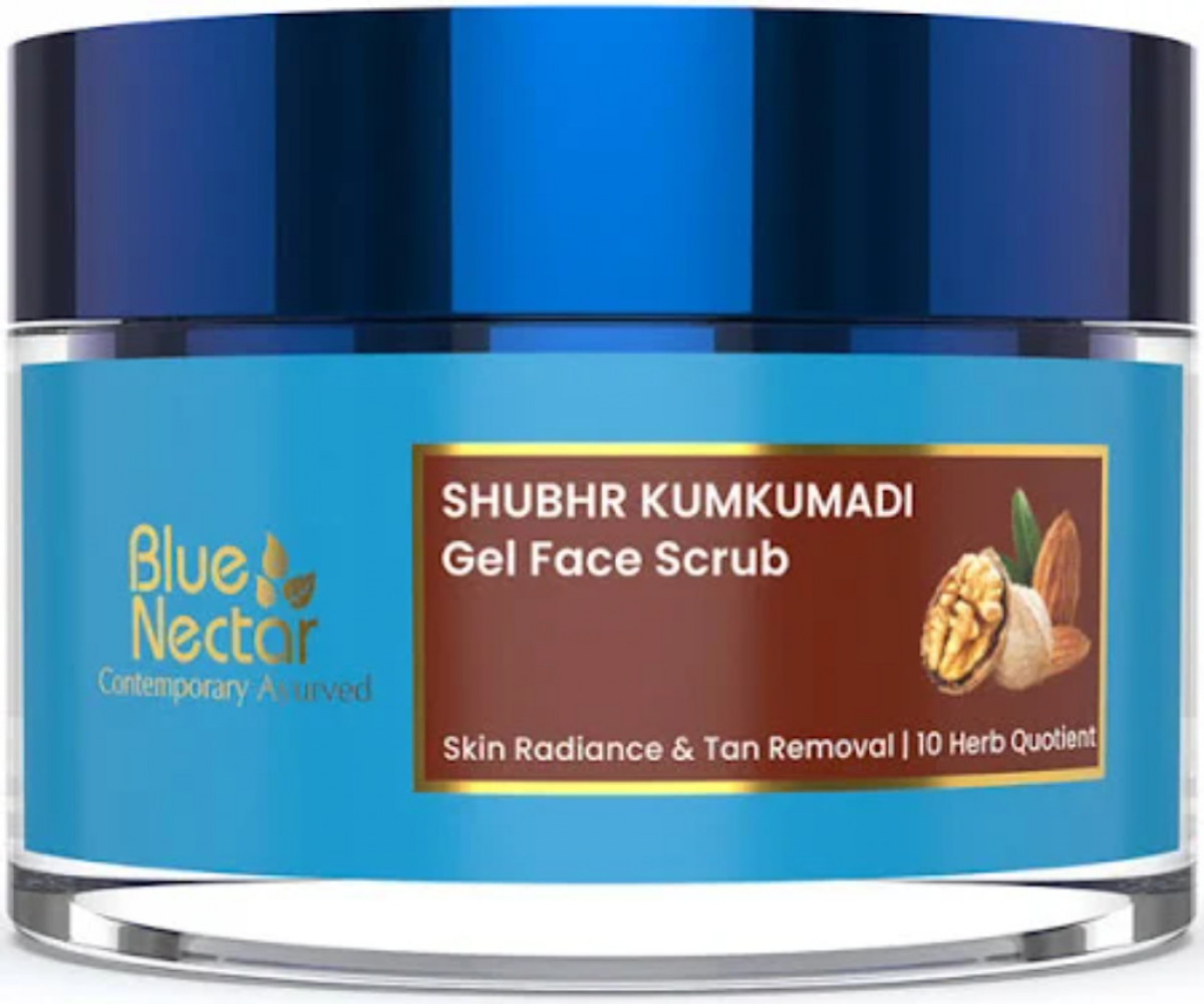 Blue Nectar Shubhr Kumkumadi Gel Face Scrub with Plant Based Vitamin E for Skin Radiance & Tan Removal (10 herbs, 50g)