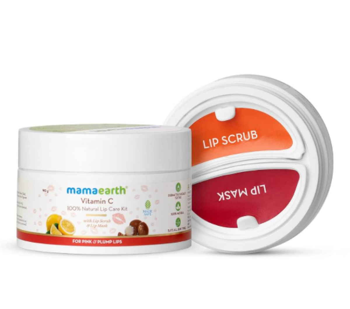 Mamaearth Vitamin C 100% Natural Lip Care Kit With Lip Scrub & Lip Mask For Pink and Plump Lips - 90 g