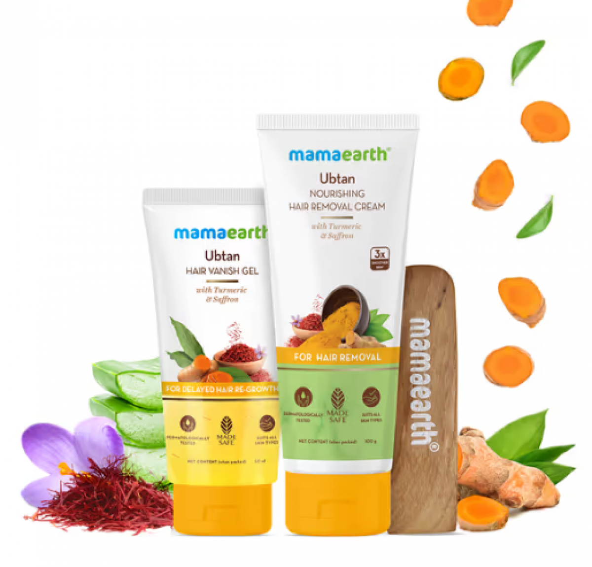 Mamaearth Ubtan Nourishing Hair Removal Kit With Turmeric & Saffron for Hair Removal & Growth Reduction - 100+50 g