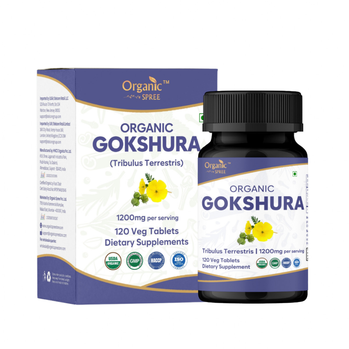 Organic Spree Gokshura 120 Tablets - Supports Immunity and Strength | 60 Days Supply | Organic Certified