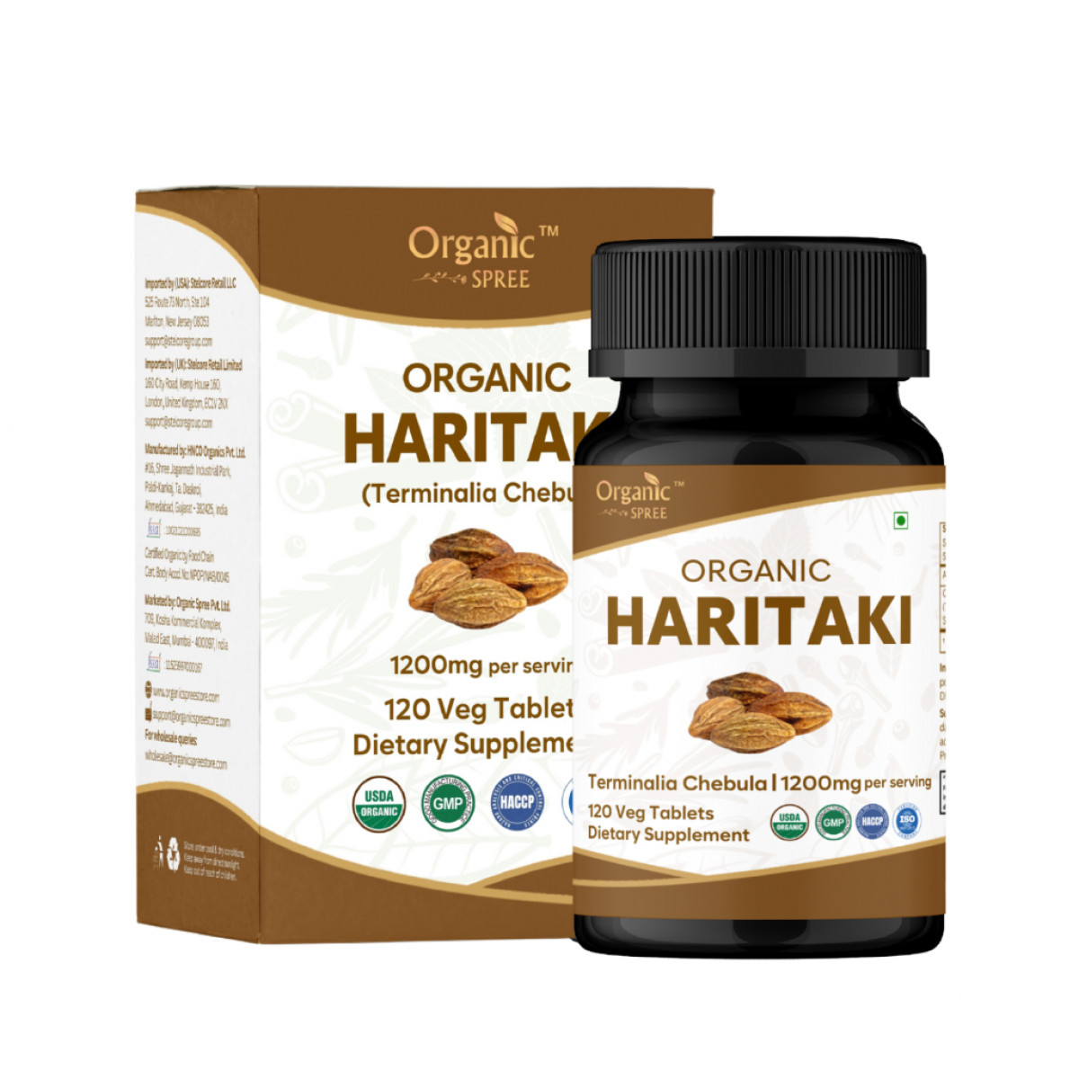 Organic Spree Haritaki 120 Tablets | 1200mg per serving