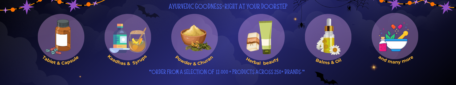 Ayurscape Banner with Multiple product types and categories