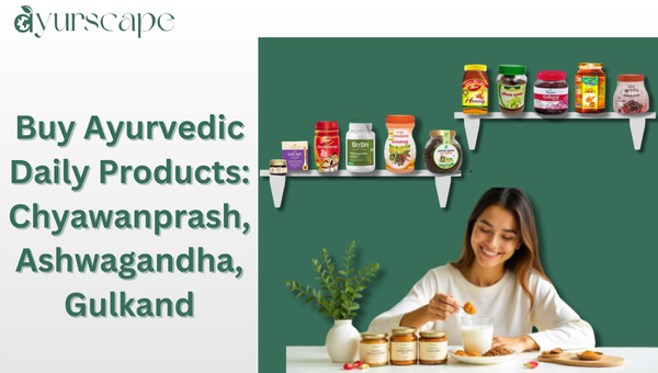 Buy Ayurvedic Daily Products: Chyawanprash, Ashwagandha, Gulkand - woman using daily ayurvedic products