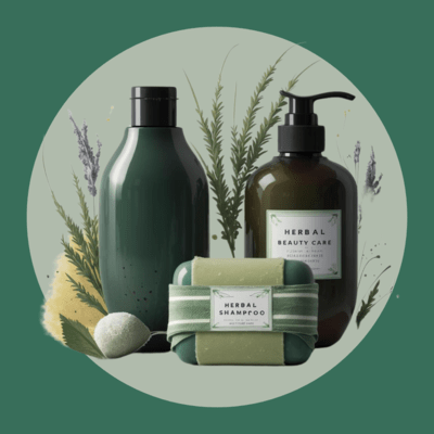 Ayurvedic Herbal Beauty Care - Picture of ayurvedic beauty care products with green background