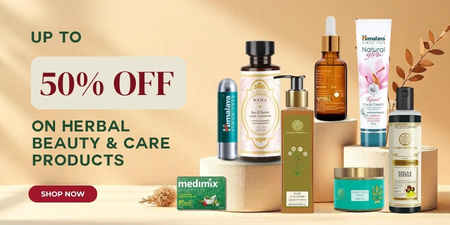 Ayurscape Promotional Banner - 50% off on herbal beauty and care products