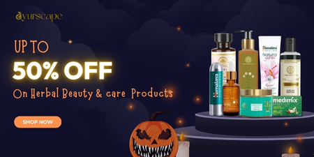 Ayurscape Promotional Banner - 50% off on herbal beauty and care products