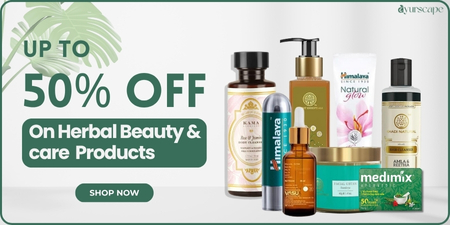 Ayurscape Promotional Banner - 50% off on herbal beauty and care products