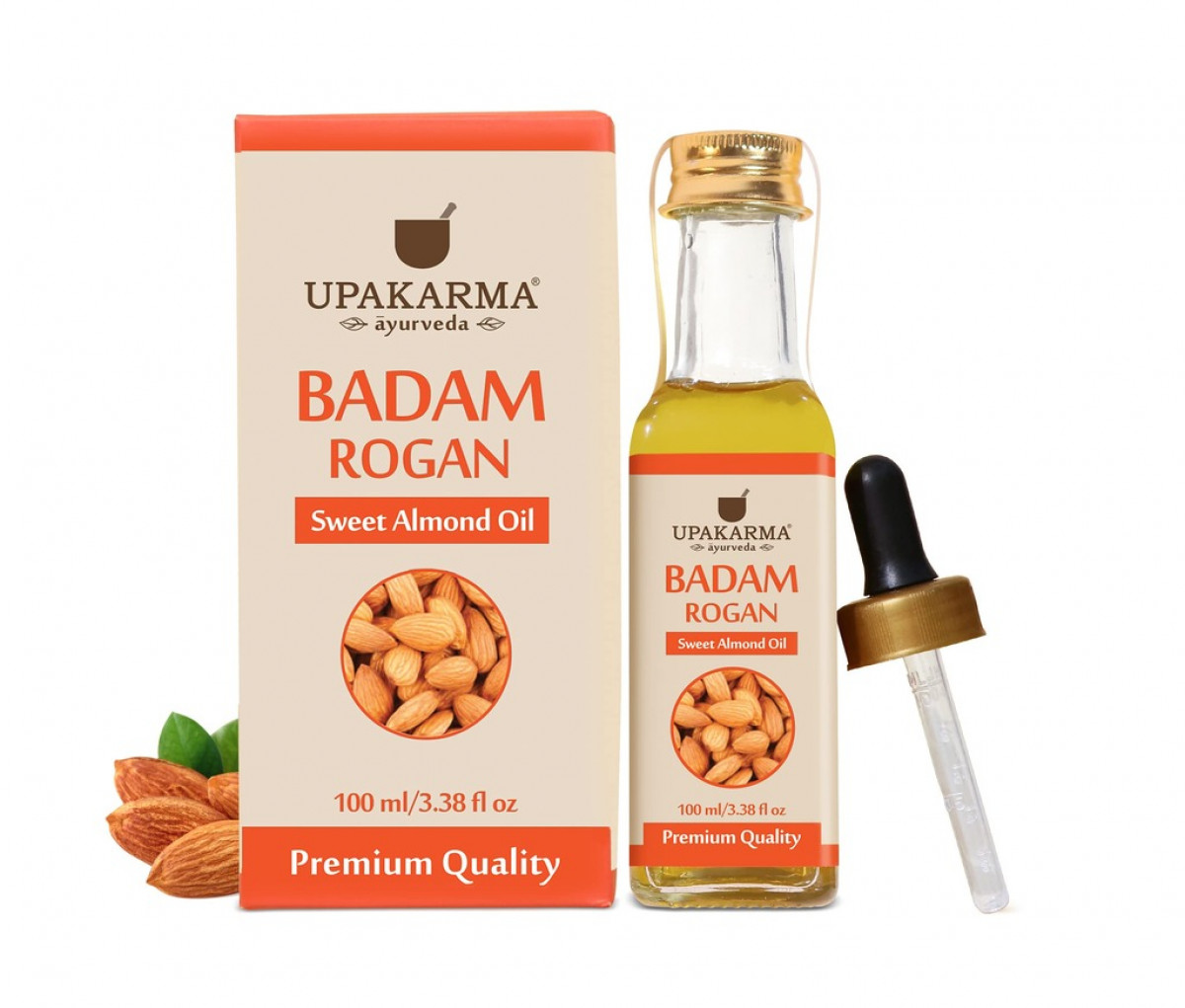 UPAKARMA Ayurveda Pure and Natural Cold Pressed Sweet Almond/Badam Rogan Oil Promotes Healthy Looking Skin, Hair, and Nails - 100ml - Pack-1