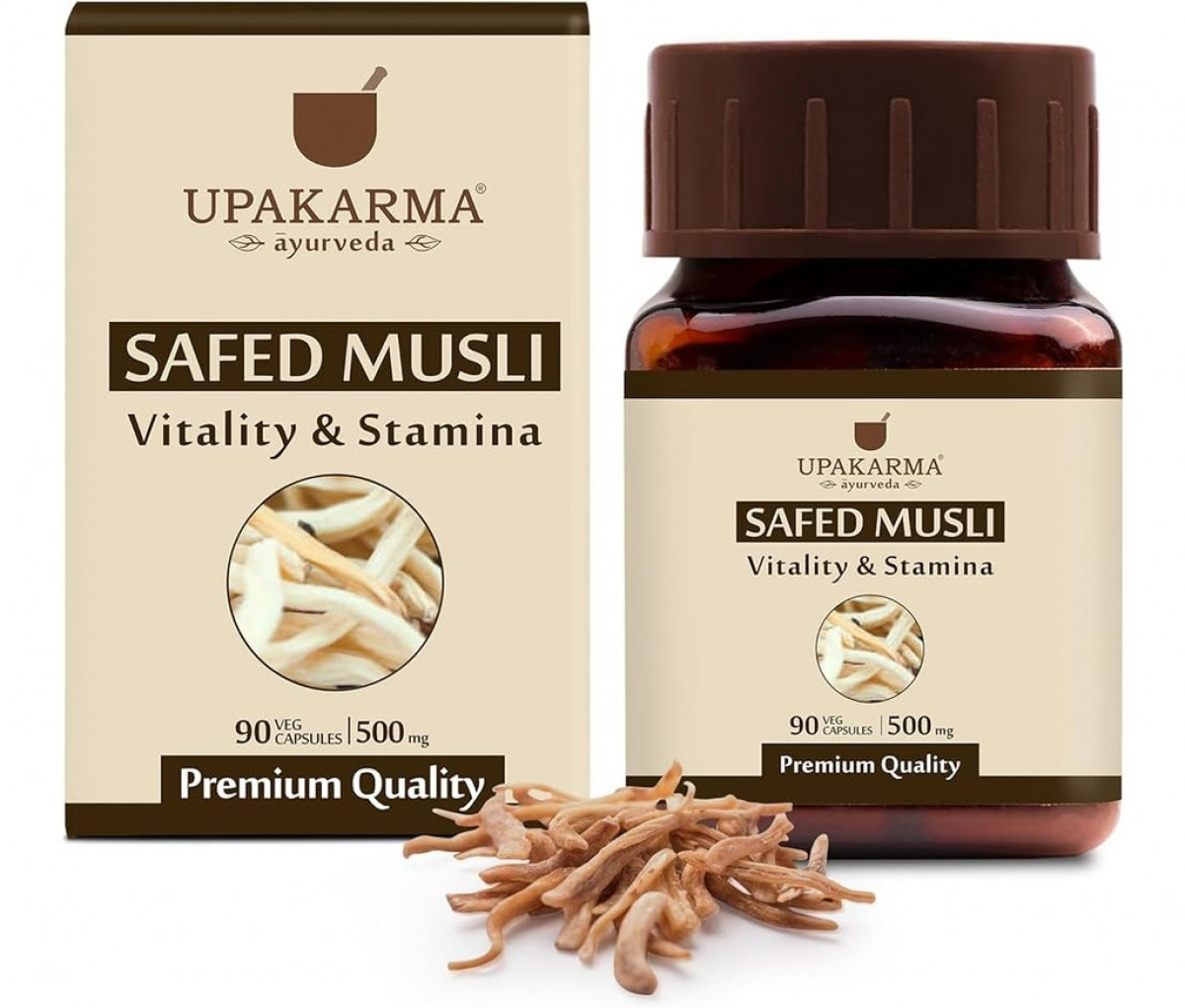 UPAKARMA Safed Musli Capsules (500 mg) | Stamina & Vitality Booster for Men | 90 Veg Capsules - Pack of 1