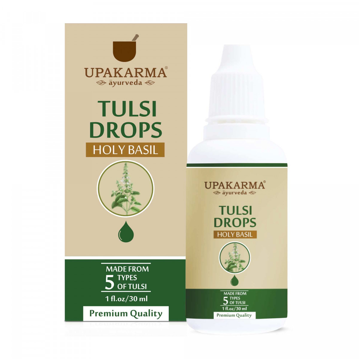 UPAKARMA Tulsi Drops | 5 Tulsi Types Extract Based | Natural Immunity Boosting, Cough and Cold Relief - 30ml