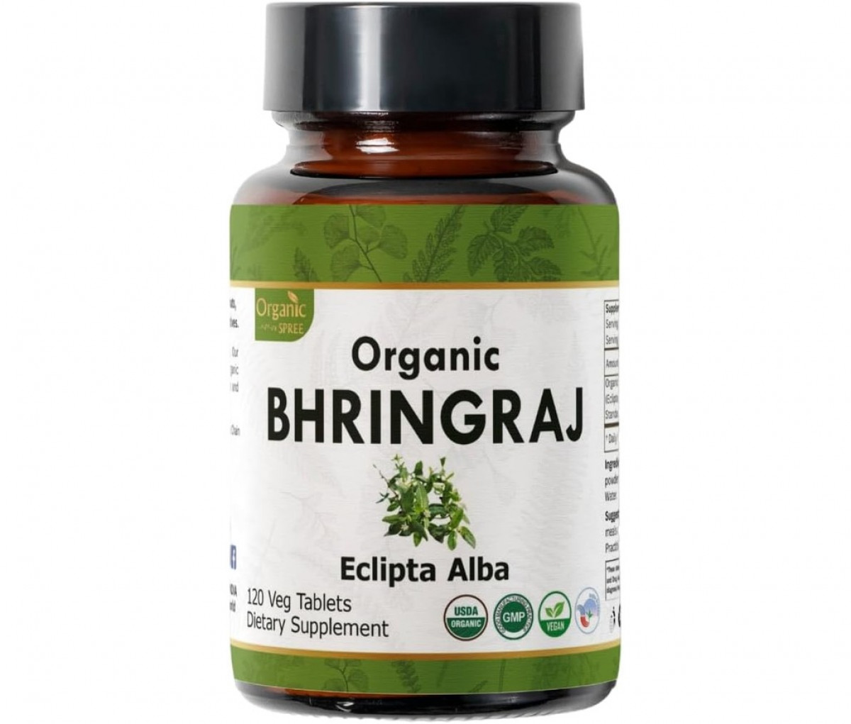 Organic Spree Bhringraj 120 Tablets - Ayurvedic Hair Care l 60 Days Supply l Organic Certified