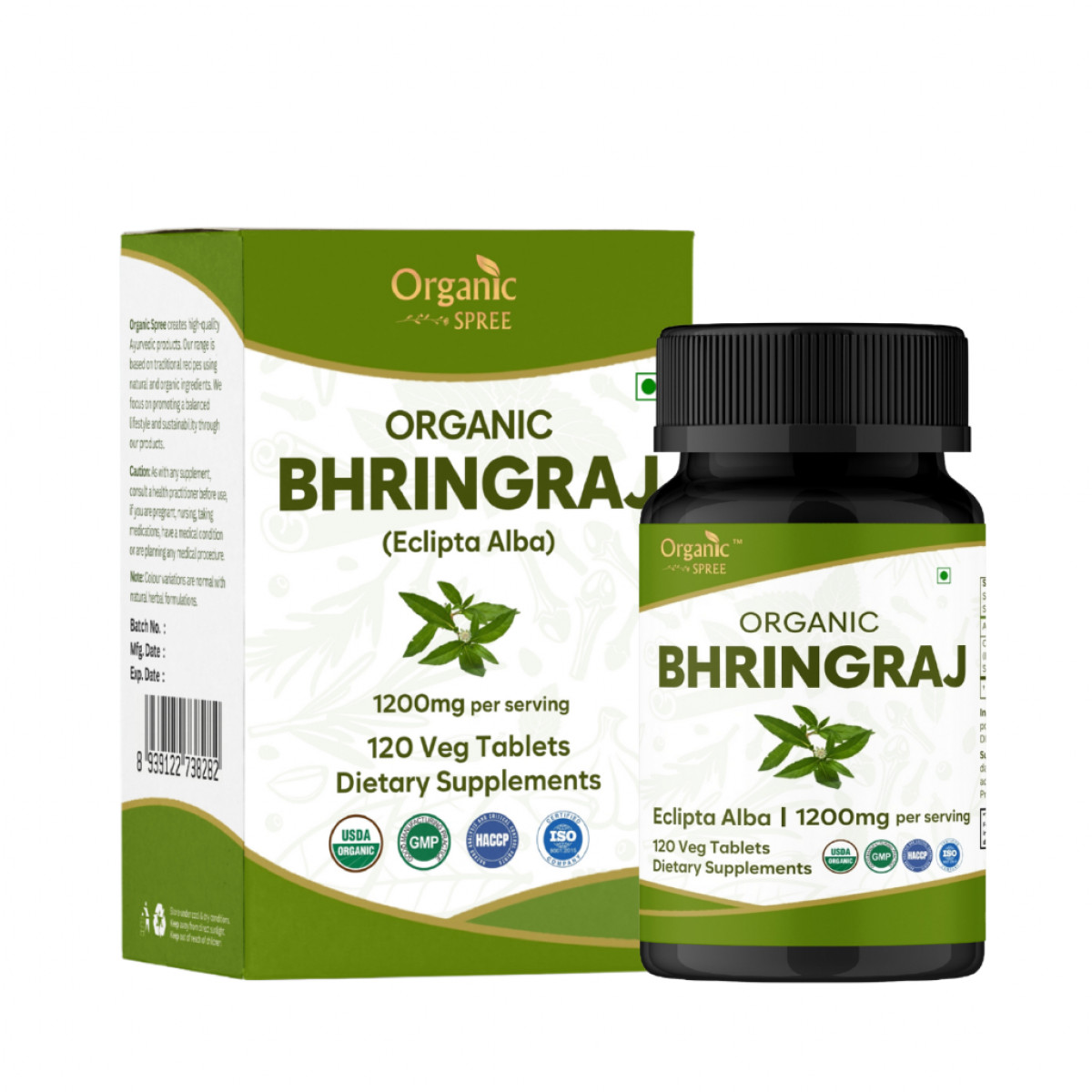 Organic Spree Bhringraj 120 Tablets - Ayurvedic Hair Care l 60 Days Supply l Organic Certified
