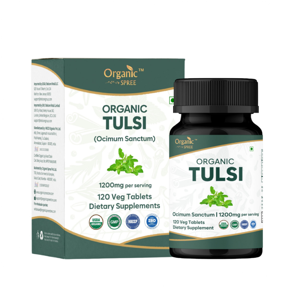 Organic Spree Tulsi 120 Tablets - Supports immunity and stress relief | 60 Days Supply | Organic Certified