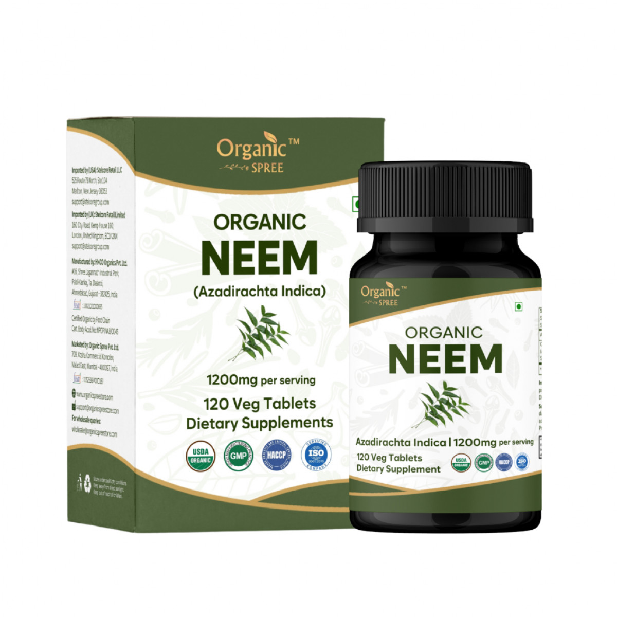 Organic Spree Neem 120 Tablets - Healthy Skin and Detox | 60 Days Supply | Organic Certified